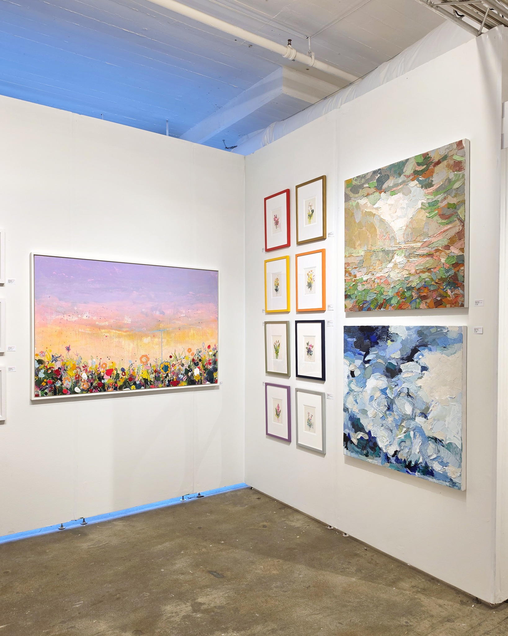 Contemporary paintings and works on paper displayed in the gallery