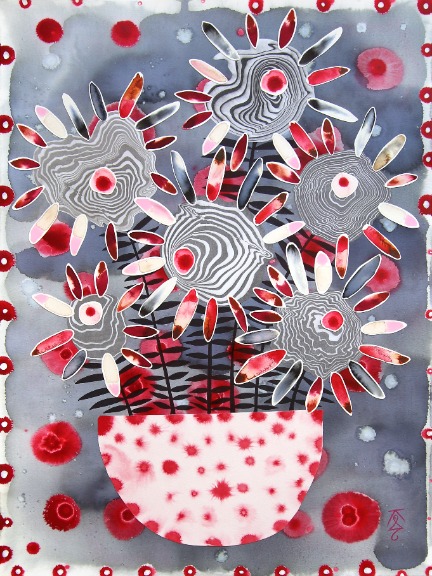 Krisanne Souter: Flower Arrangement in Red Spotted Glazed Pot image 1