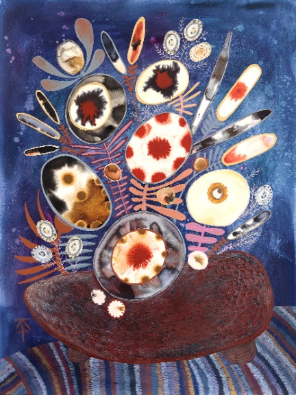 Krisanne Souter: Flower Arrangement in Carved Wooden Bowl image 1