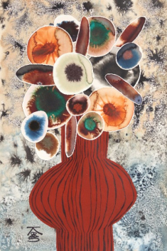 Krisanne Souter: Flowers in Brown Striped Vase