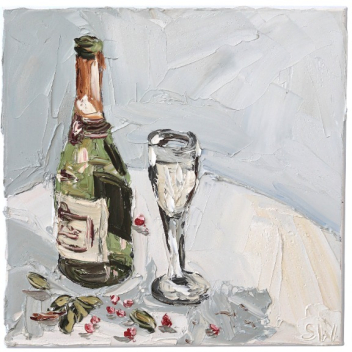 Sally West: Champagne Bottle, Glass, and Berries
