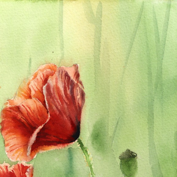 Anna Kudriashova: Poppies With a Green Background image 3